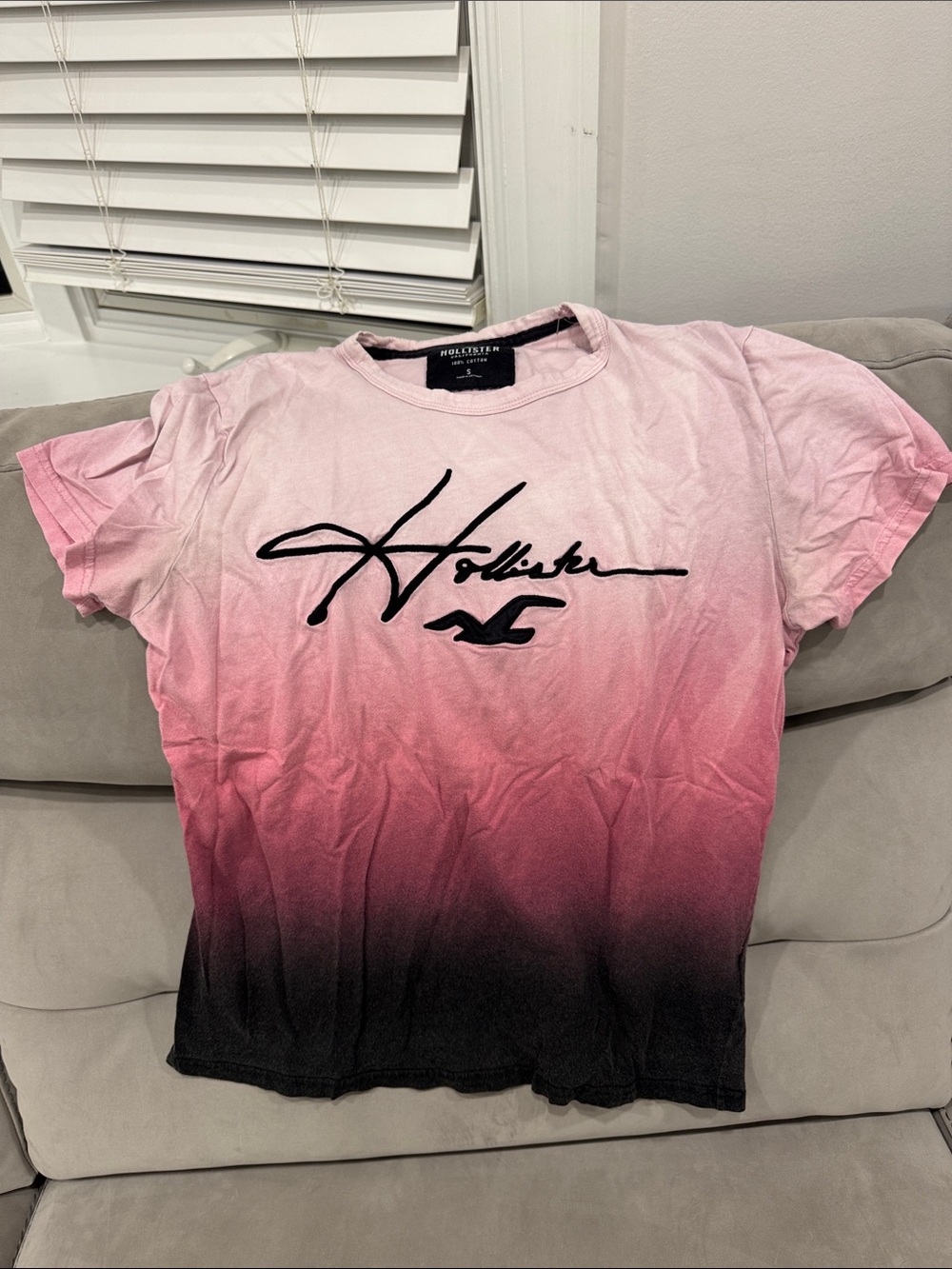 Hollister Pink to Black Ombre Script Logo Tee